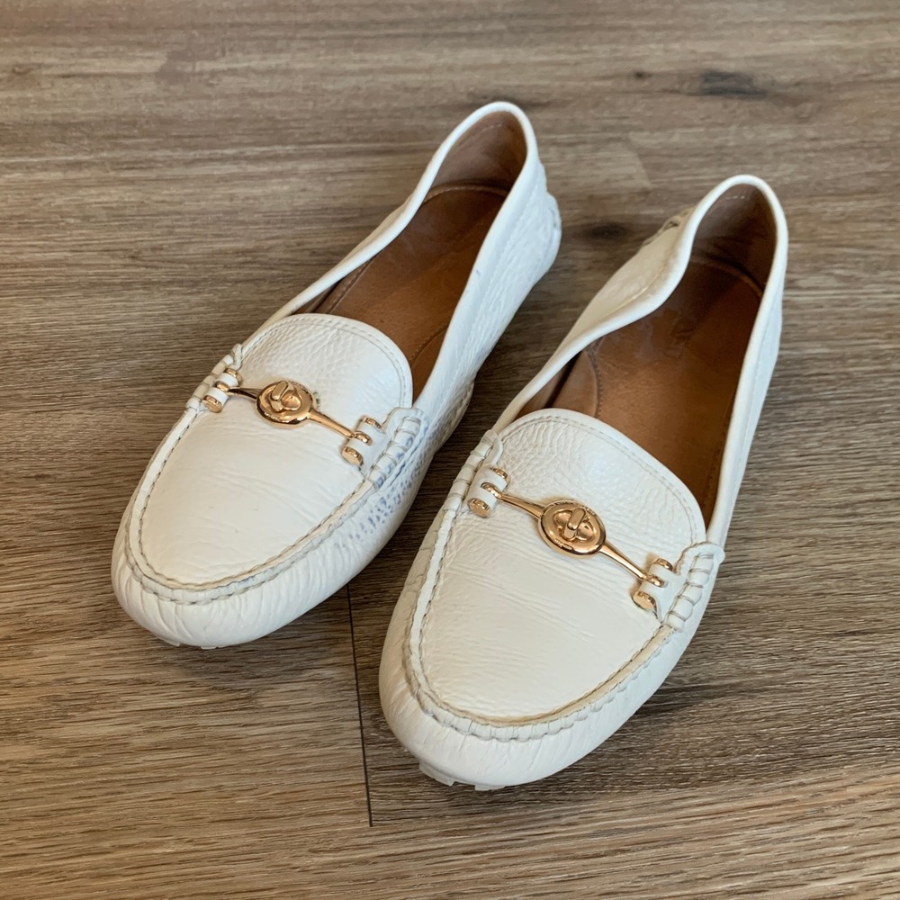 Coach Arlene Loafer in White Leather and Gold Accent - Size 39 Euro Womens